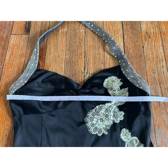 Papell Boutique Evening Size 8 Black 90s Sequin Lace Halter Embroidered Dress - Picture 4 of 10